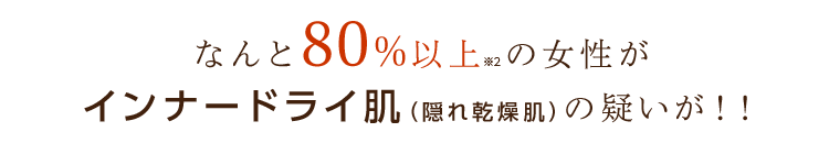 なんと80％以上の女性がインナードライ肌（隠れ乾燥肌）の疑いが！！